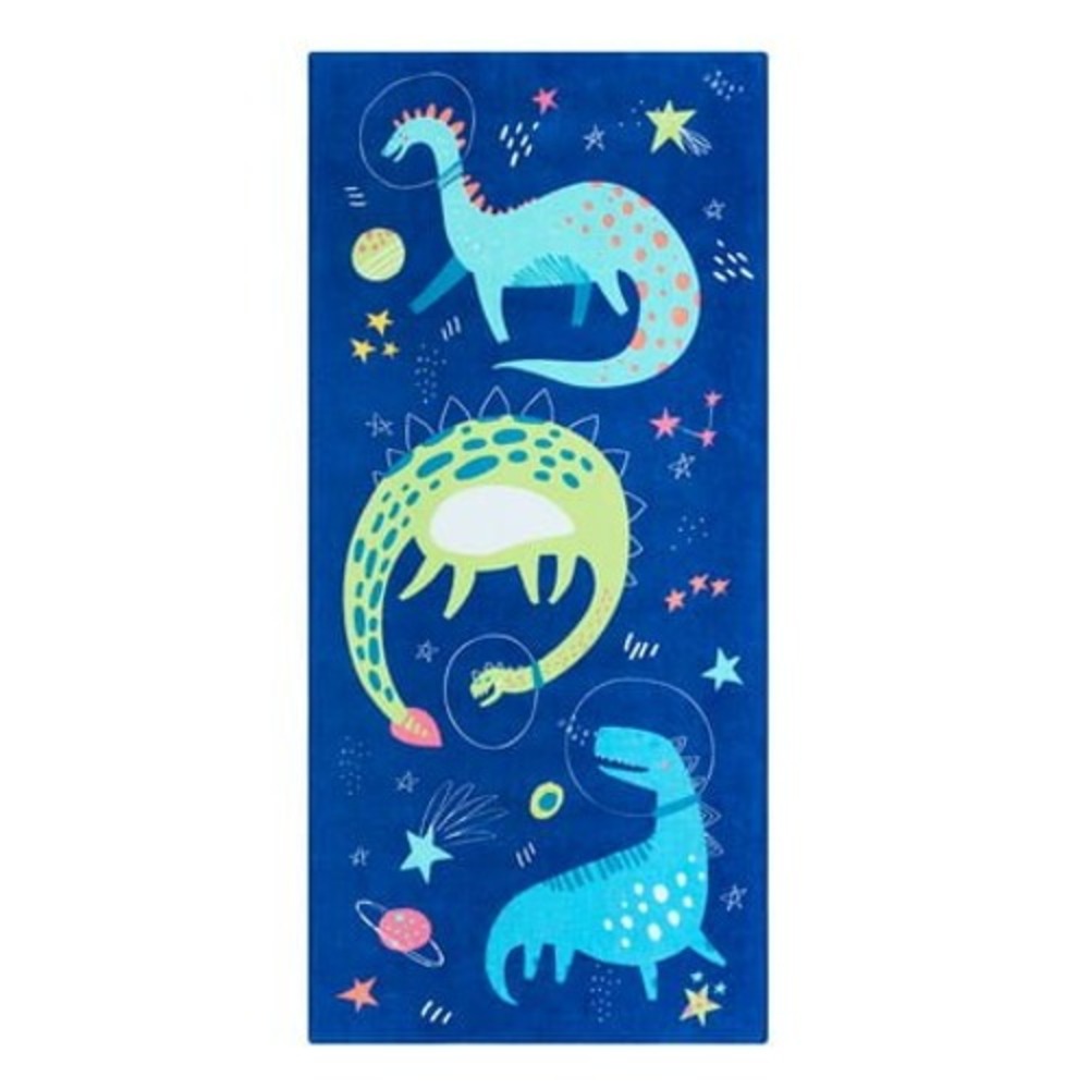 Mainstays Beach Towel Kids 28x60 Blue Space Dino Cotton Stars Planets